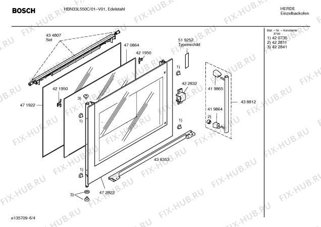 Взрыв-схема плиты (духовки) Bosch HBN33L550C - Схема узла 04