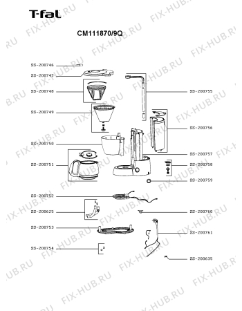 Схема №1 CM111870/9Q с изображением Болт (винт) для электрокофеварки Tefal SS-200754