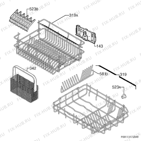 Взрыв-схема посудомоечной машины Ikea HJALPSAM 70222427 - Схема узла Basket 160