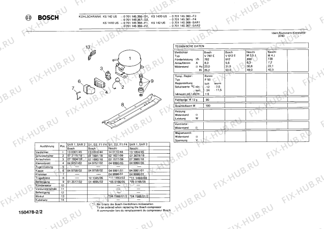 Схема №2 0701145358 KS1410US с изображением Решетка для холодильной камеры Bosch 00110174