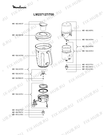 Взрыв-схема блендера (миксера) Moulinex LM237127/700 - Схема узла PP004531.3P2