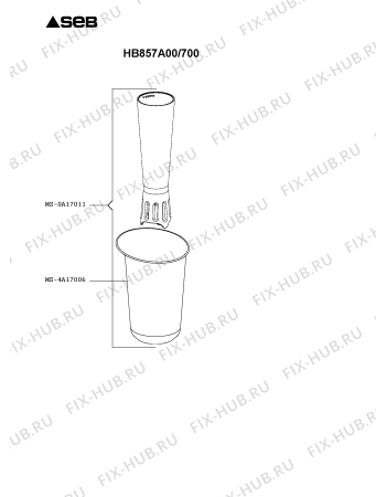 Взрыв-схема блендера (миксера) Seb HB857A00/700 - Схема узла 8P005037.2P3