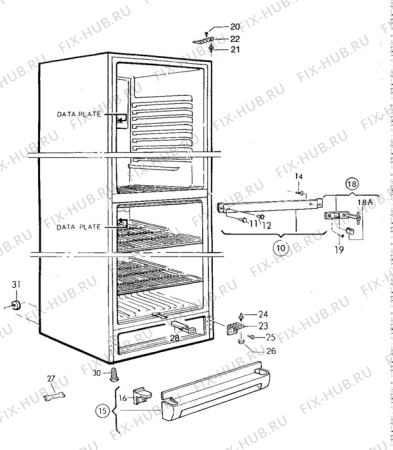 Взрыв-схема холодильника Electrolux ER3215B - Схема узла Cabinet + furniture (extra)