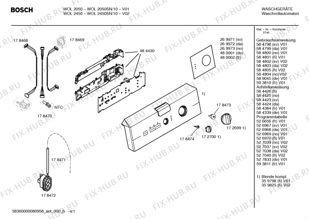 Схема №2 WOL2450SN WOL2450 с изображением Таблица программ для стиралки Bosch 00527038