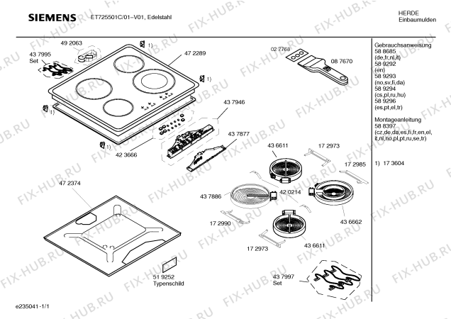 Схема №1 ET725501C с изображением Стеклокерамика для плиты (духовки) Siemens 00472289