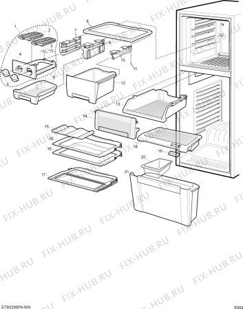 Взрыв-схема холодильника Electrolux END32320W - Схема узла Section 3