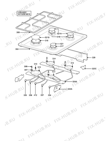 Взрыв-схема плиты (духовки) Zanussi Electrolux ZCGHL55XN - Схема узла H10 Hob