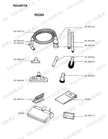 Взрыв-схема пылесоса Rowenta RS360 - Схема узла RS360___.__1