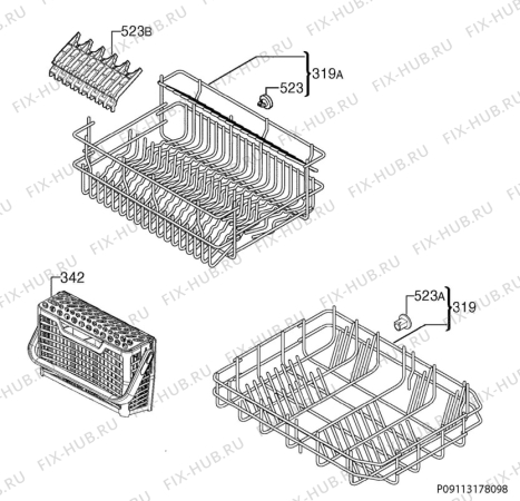 Взрыв-схема посудомоечной машины Elektro Helios DI4537 - Схема узла Basket 160