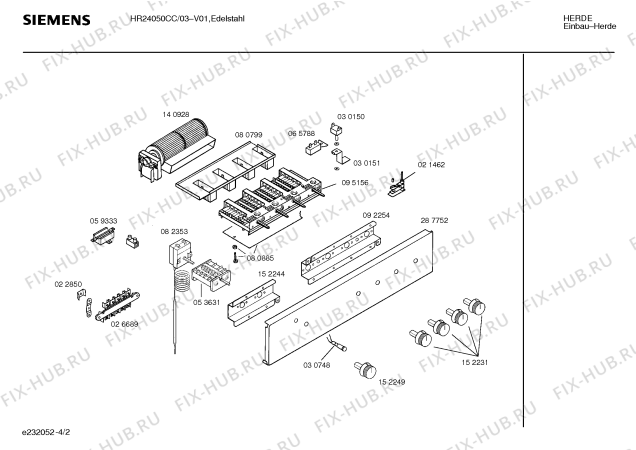 Взрыв-схема плиты (духовки) Siemens HR24050CC - Схема узла 02