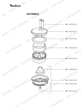 Взрыв-схема кухонного комбайна Moulinex AAT4S8(U) - Схема узла 2P002819.0P2