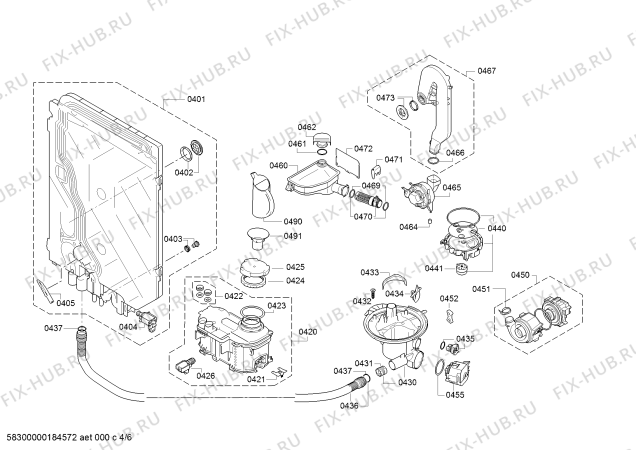 Взрыв-схема посудомоечной машины Bosch SMU51M12SK SuperSilence - Схема узла 04
