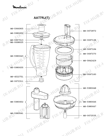 Взрыв-схема кухонного комбайна Moulinex AAT7RJ(T) - Схема узла XP002400.9P3