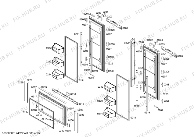 Схема №6 RY491700 с изображением Дверь для холодильной камеры Bosch 00244832