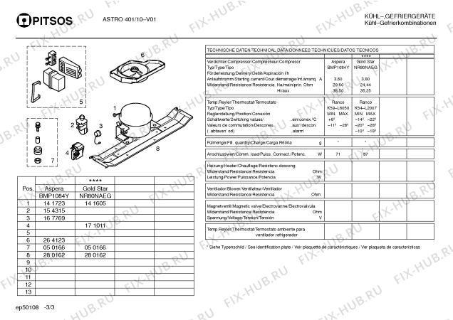 Взрыв-схема холодильника Pitsos ASTRO401 - Схема узла 03