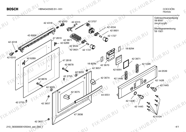 Схема №3 HBN434320E с изображением Инструкция по установке/монтажу для духового шкафа Bosch 00591921