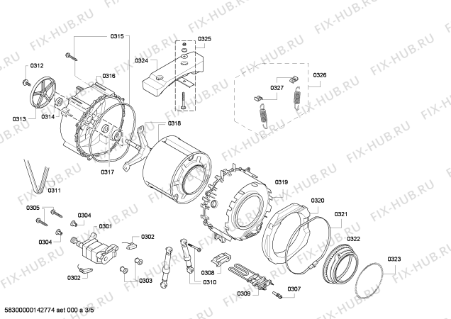 Взрыв-схема стиральной машины Siemens WM16E393 E 16.39 varioPerfect - Схема узла 03