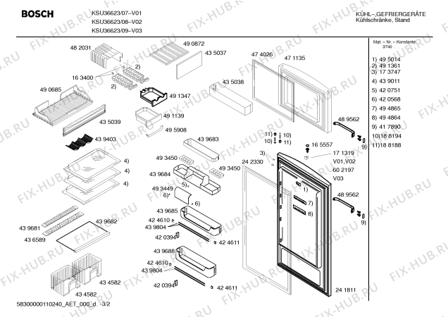 Схема №1 KSU36623 с изображением Дверь для холодильной камеры Bosch 00241811