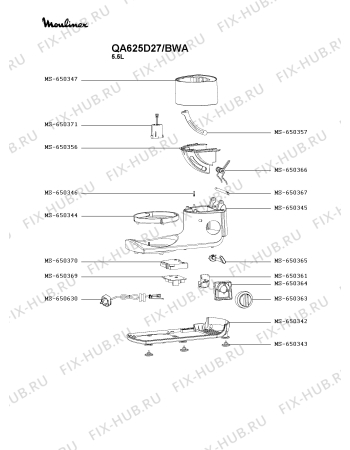 Взрыв-схема кухонного комбайна Moulinex QA625D27/BWA - Схема узла 8P005404.4P2