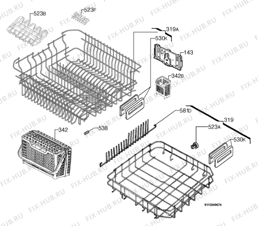 Взрыв-схема посудомоечной машины Electrolux ESF66710X - Схема узла Basket 160