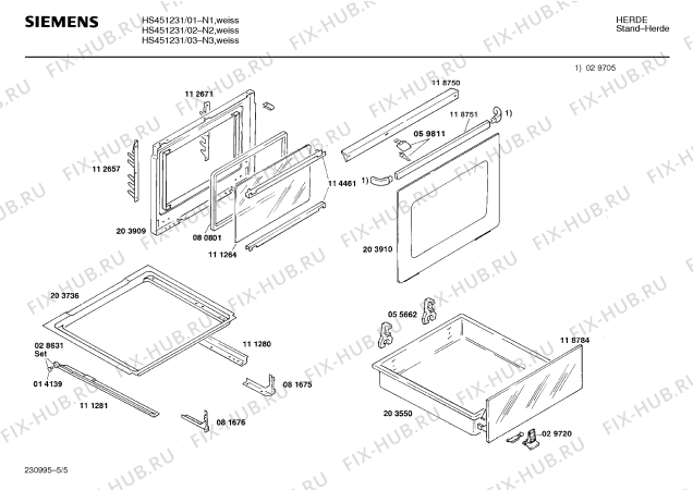 Взрыв-схема плиты (духовки) Siemens HS451231 - Схема узла 05