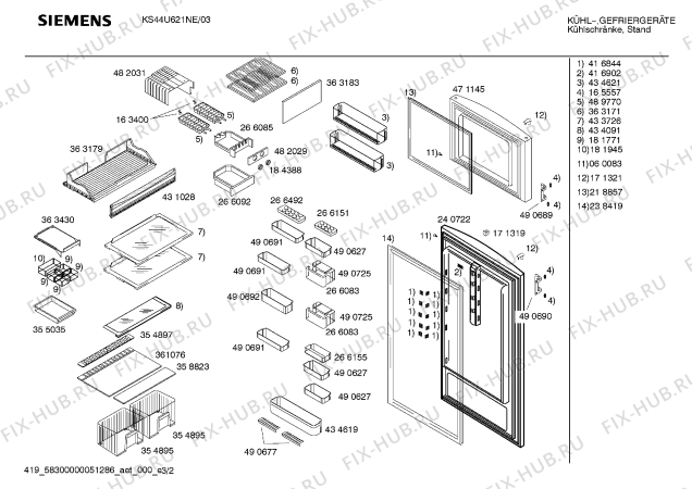 Схема №2 KS44U621NE с изображением Дверь для холодильной камеры Siemens 00240722