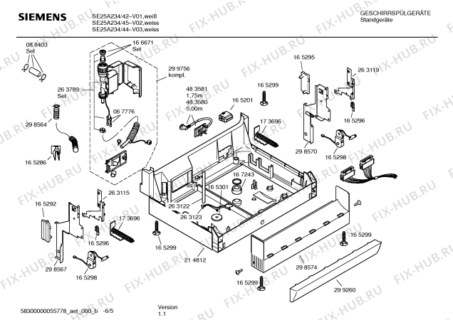 Взрыв-схема посудомоечной машины Siemens SE25A234 - Схема узла 05
