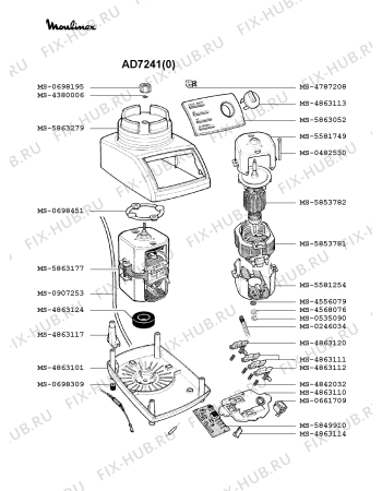 Взрыв-схема блендера (миксера) Moulinex AD7241(0) - Схема узла 4P001256.8P2