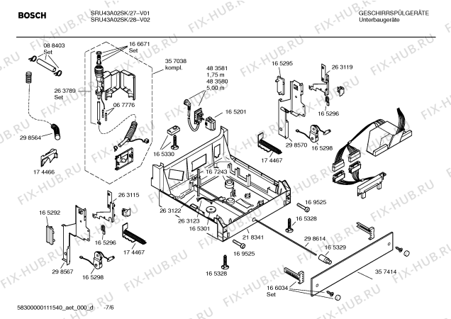 Схема №4 SRU43A02SK с изображением Инструкция по эксплуатации для электропосудомоечной машины Bosch 00587602
