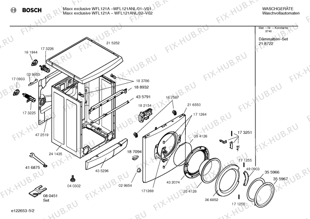 Взрыв-схема стиральной машины Bosch WFL121ANL Maxx exclusive WFL121A - Схема узла 02
