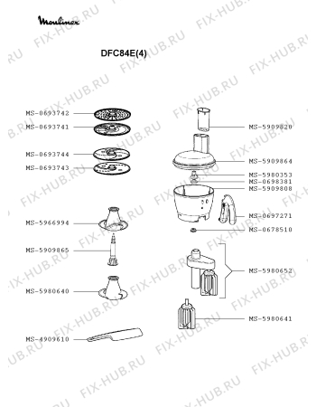 Взрыв-схема кухонного комбайна Moulinex DFC84E(4) - Схема узла 4P002963.2P2