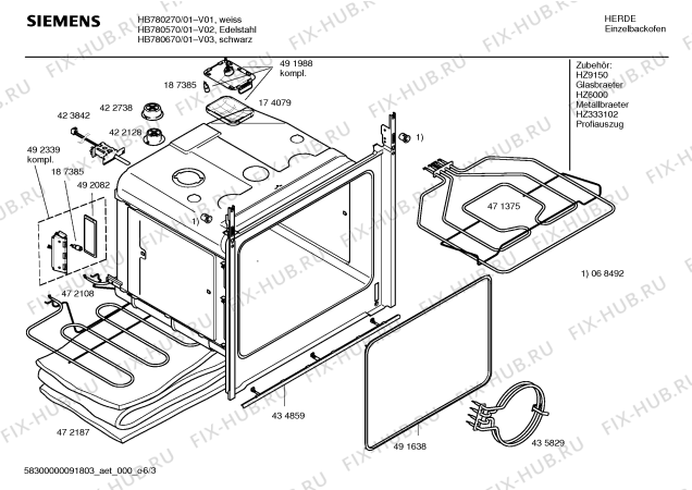 Взрыв-схема плиты (духовки) Siemens HB780570 - Схема узла 03