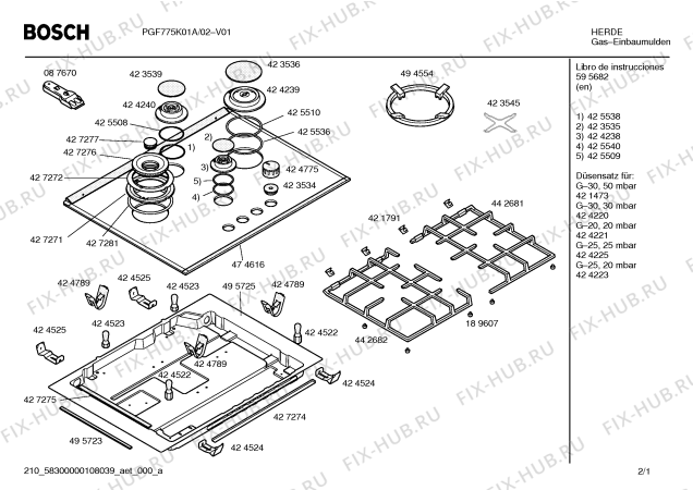 Схема №2 PGF775K01A с изображением Горелка для плиты (духовки) Bosch 00496313