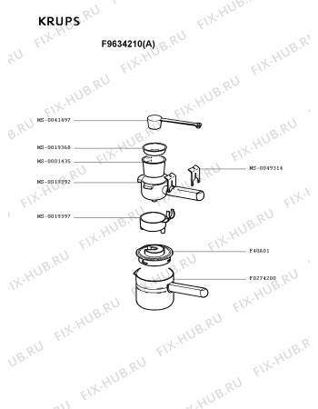 Взрыв-схема кофеварки (кофемашины) Krups F9634210(A) - Схема узла XP001882.5P2