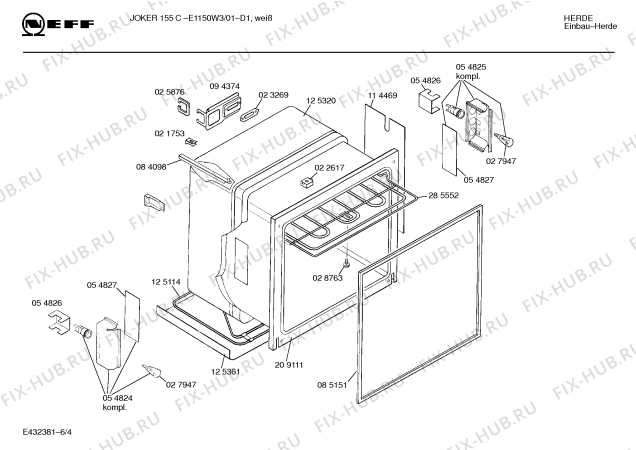 Взрыв-схема плиты (духовки) Neff E1150W3 JOKER 155 C - Схема узла 04