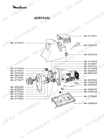 Взрыв-схема мясорубки Moulinex ADR741(0) - Схема узла WP001050.8P2