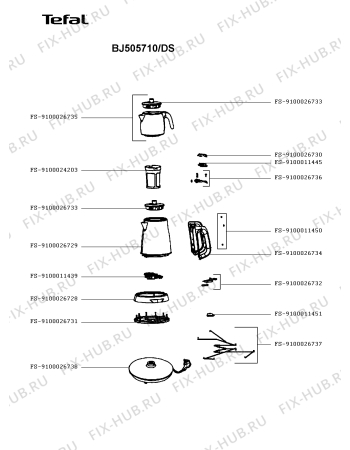 Схема №1 BJ505710/DS с изображением Элемент корпуса для чайника (термопота) Tefal FS-9100026731
