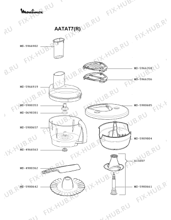 Взрыв-схема кухонного комбайна Moulinex AATAT7(R) - Схема узла UP002404.2P2
