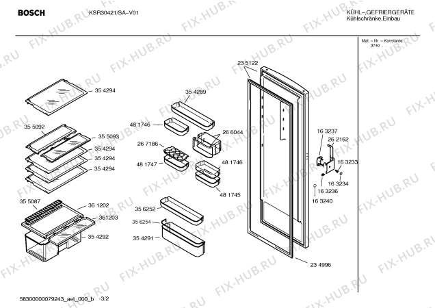 Схема №1 KSR30401ME с изображением Компрессор для холодильника Siemens 00142355