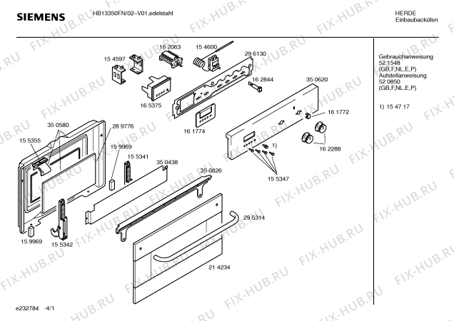 Схема №2 HBN216UFN с изображением Инструкция по установке/монтажу для духового шкафа Bosch 00520850