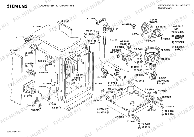 Взрыв-схема посудомоечной машины Siemens SR13030SF - Схема узла 02