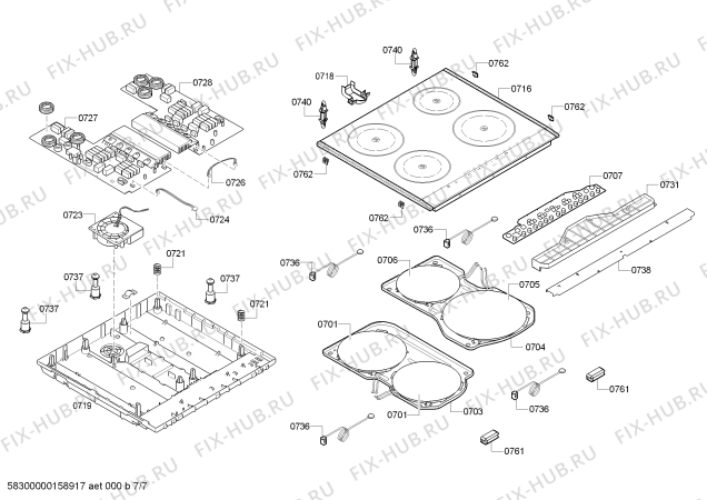 Взрыв-схема плиты (духовки) Siemens HC748231X - Схема узла 07
