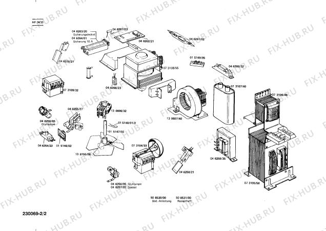 Взрыв-схема микроволновой печи Siemens HF0610 - Схема узла 02