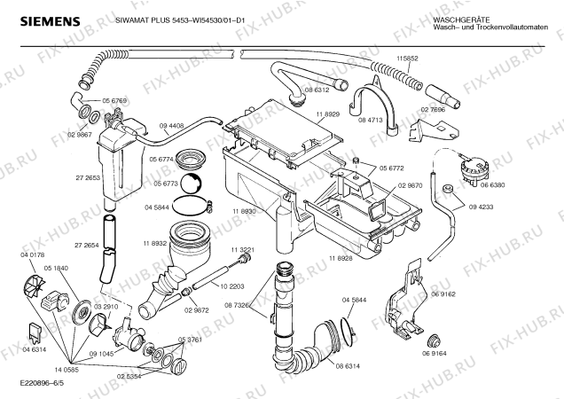 Взрыв-схема стиральной машины Siemens WI54530 SIWAMAT PLUS 5453 - Схема узла 05