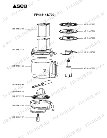 Взрыв-схема кухонного комбайна Seb FP415141/700 - Схема узла HP003454.1P2