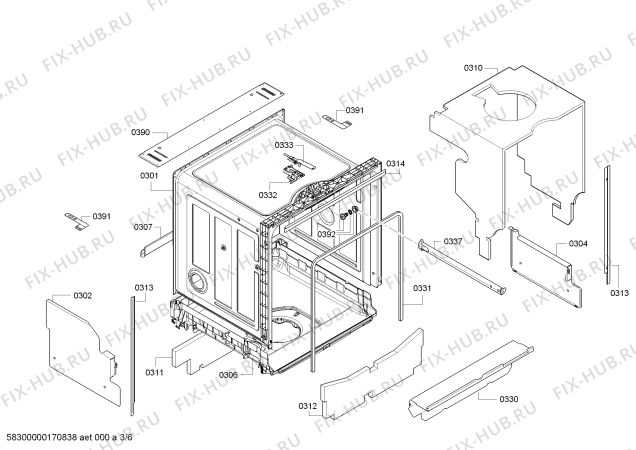 Взрыв-схема посудомоечной машины Bosch SMV40D00EU Silence - Схема узла 03
