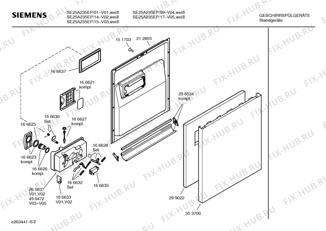 Взрыв-схема посудомоечной машины Siemens SE25A235EP - Схема узла 02
