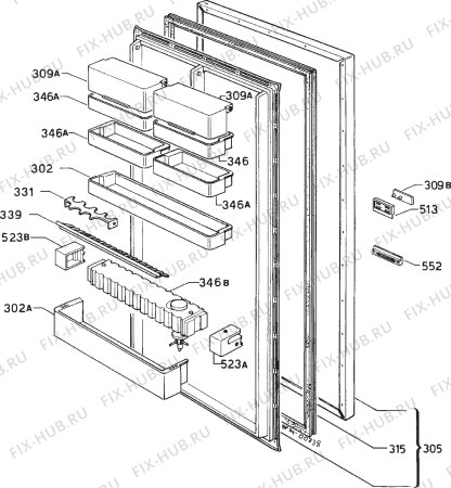 Взрыв-схема холодильника Zanussi DI3243 - Схема узла Door 003