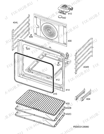 Взрыв-схема плиты (духовки) Aeg BPK555320B - Схема узла Oven