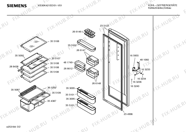 Взрыв-схема холодильника Siemens KS30K421SD - Схема узла 02